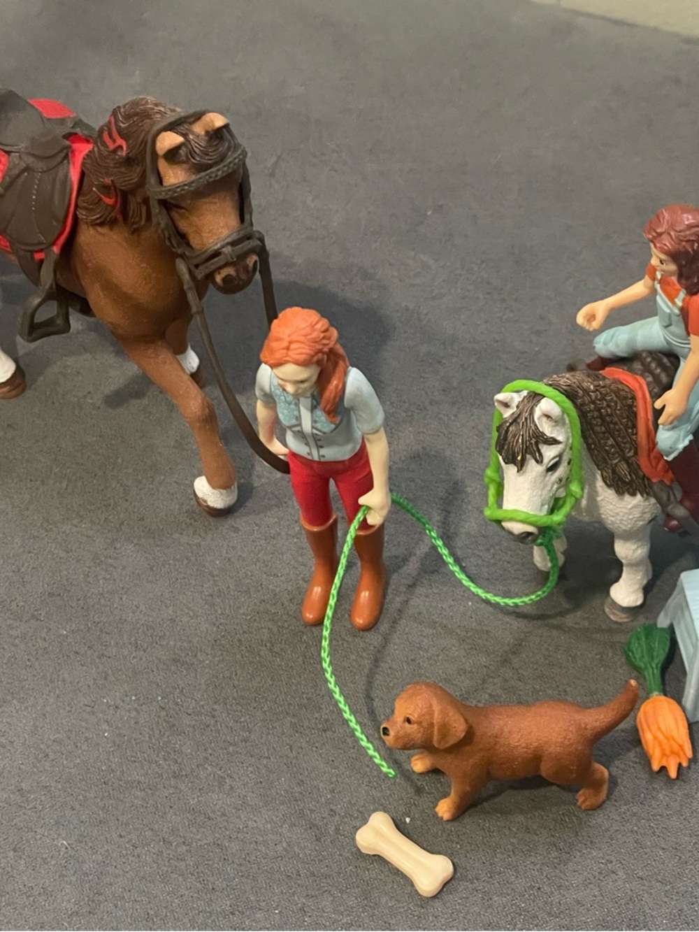 Schleich Toy Horse & Figure Playset with Brown Dog and Green Tack